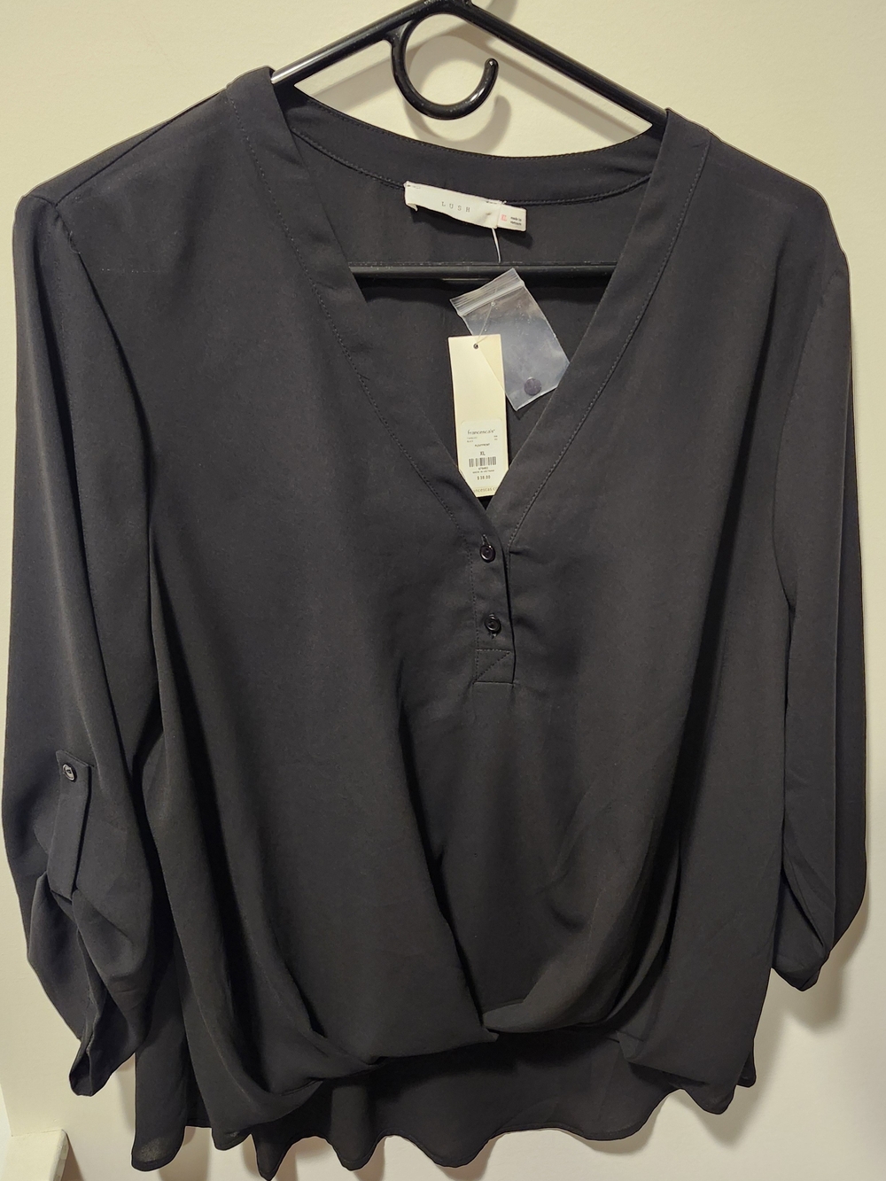 Lush Black V-Neck Button-Front Blouse